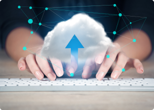 shows a person working with cloud in the background